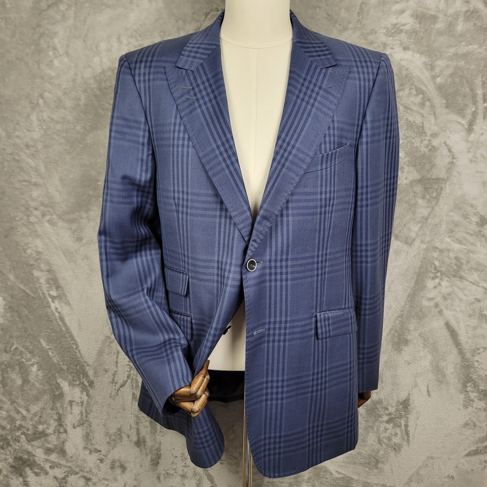 Ranieri Uomo 42R Blue Plaid Super 150s Wool Italy Blazer Suit Jacket Sport Coat